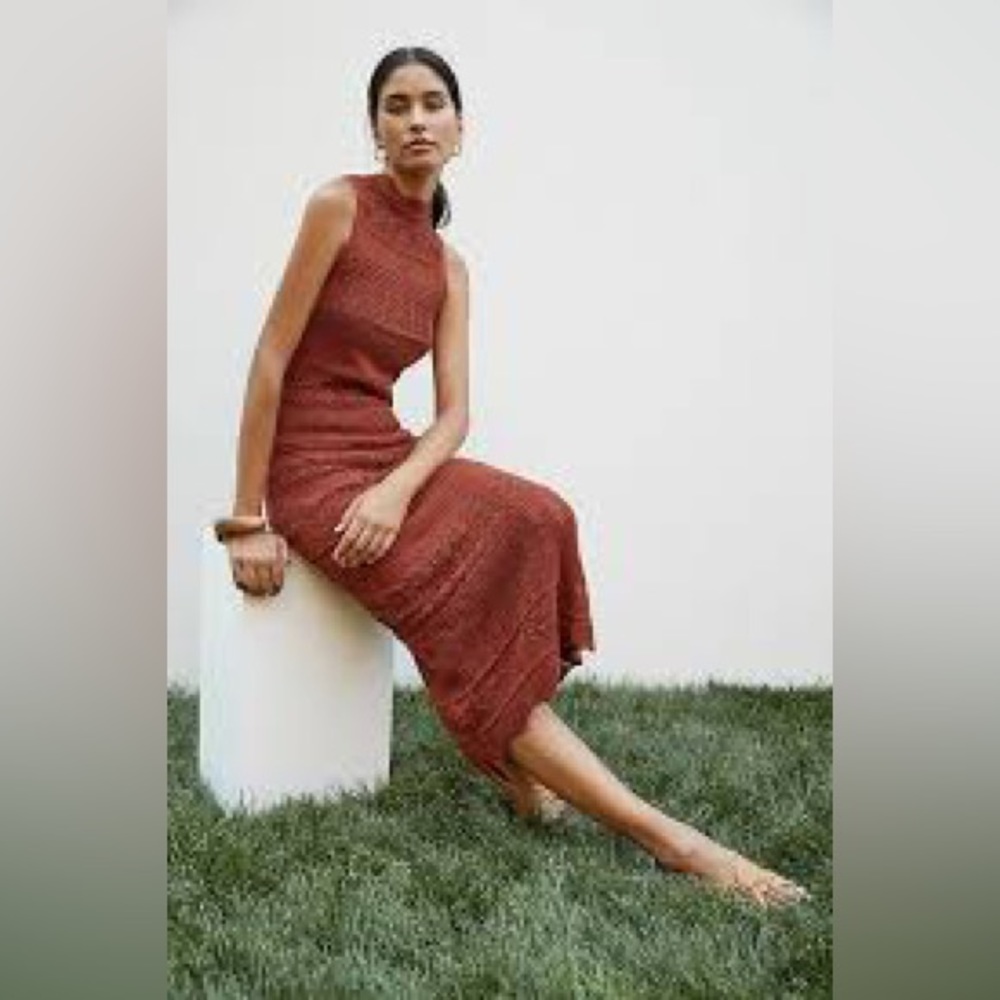 Anthropologie Rust Cotton Midi Crochet Dress M NWT